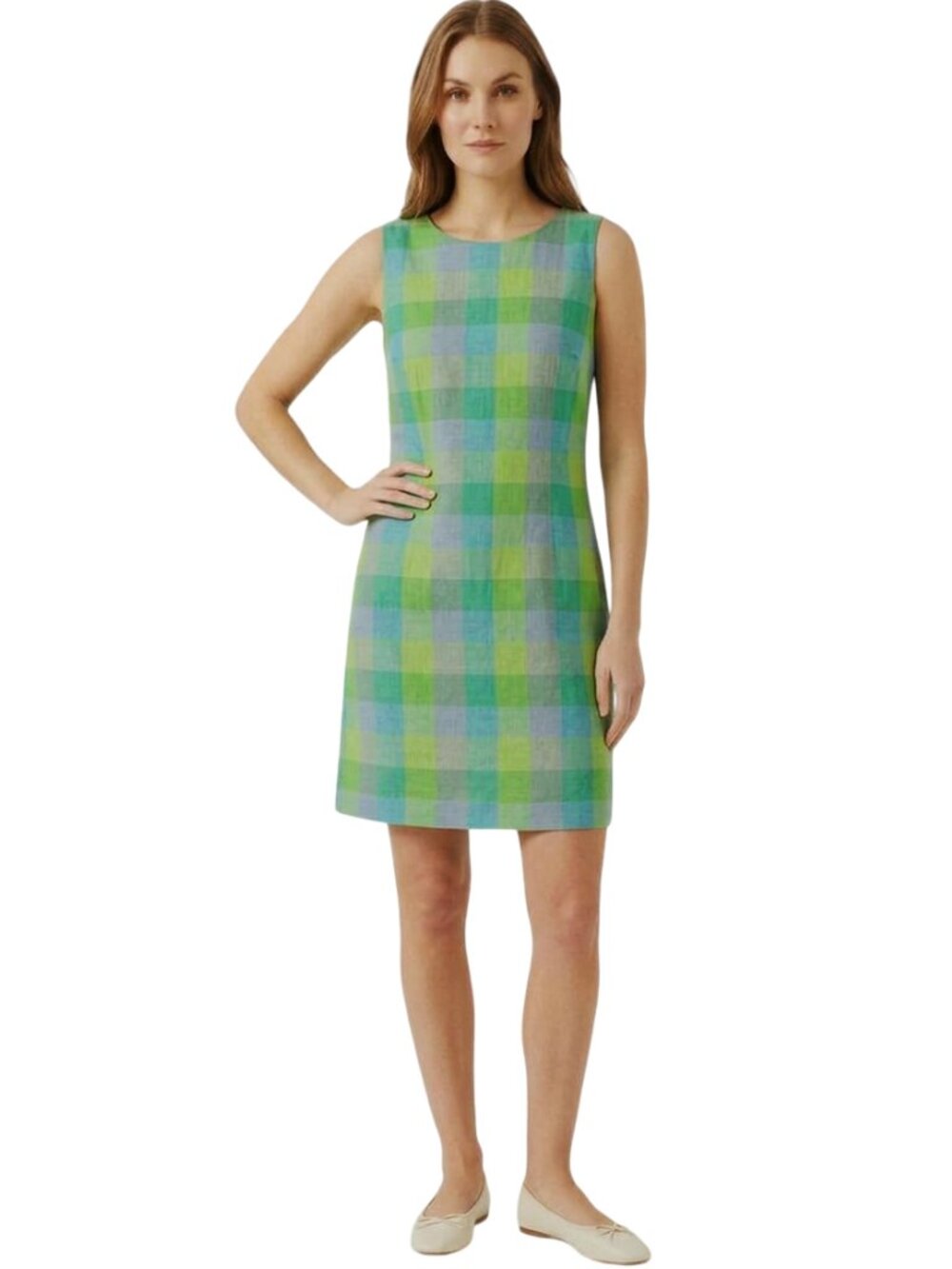 Laura Ashley Linen Cotton Blend Sleeveless Dress Plaid Check Vintage 90s